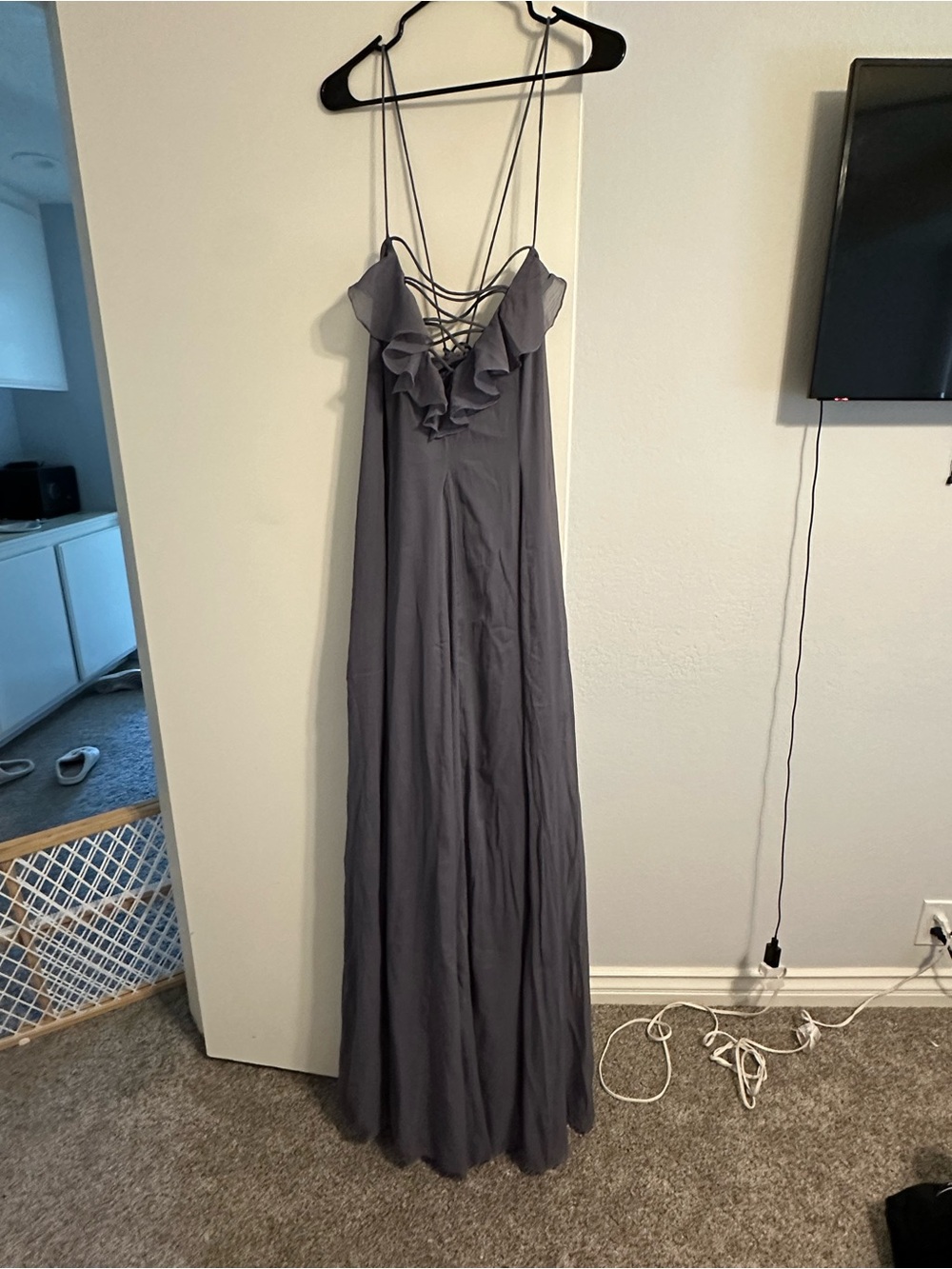 ASOS Slate Gray Ruffle Strappy Maxi Dress